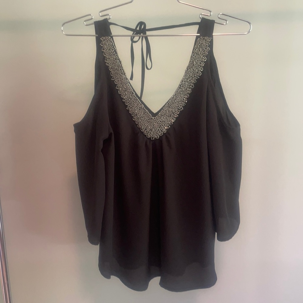 SOCIALITE Cold Shoulder Black Beaded Top Size M